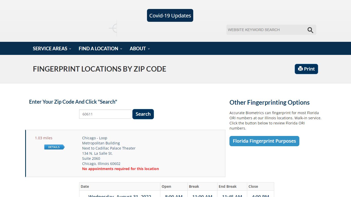 Fingerprint Locations By Zip Code - Accurate Biometrics